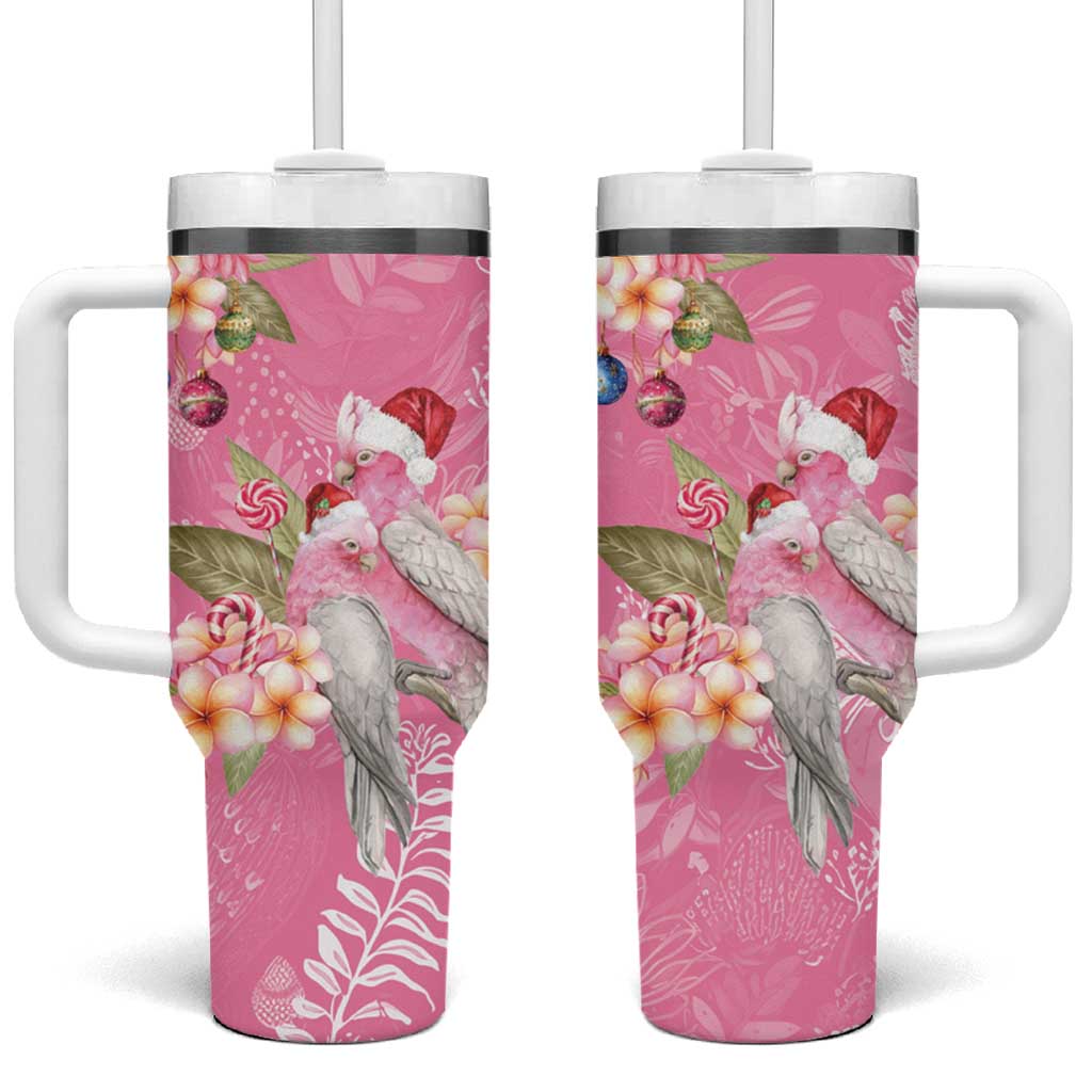Joyful Pink Cockatoo Tumbler With Handle Australia Christmas Vibes - Aussie Hoodie
