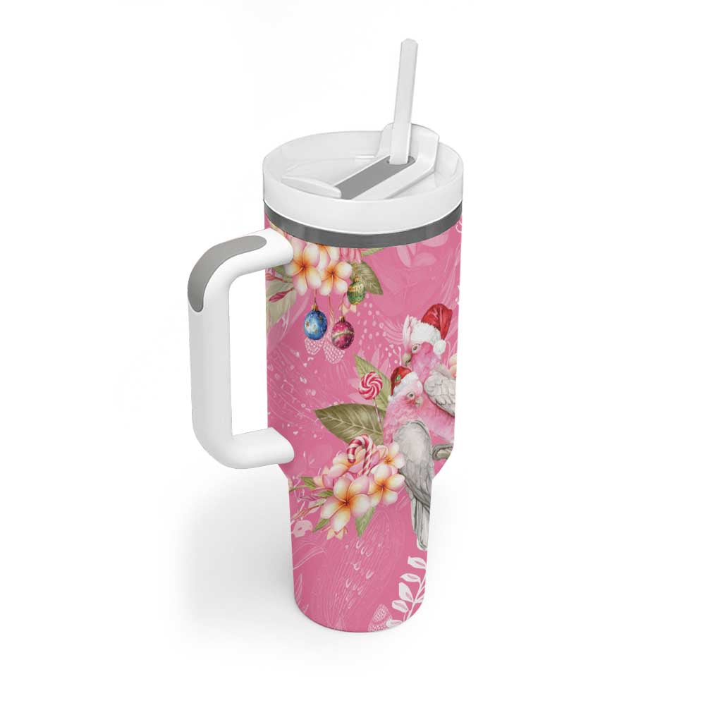 Joyful Pink Cockatoo Tumbler With Handle Australia Christmas Vibes - Aussie Hoodie