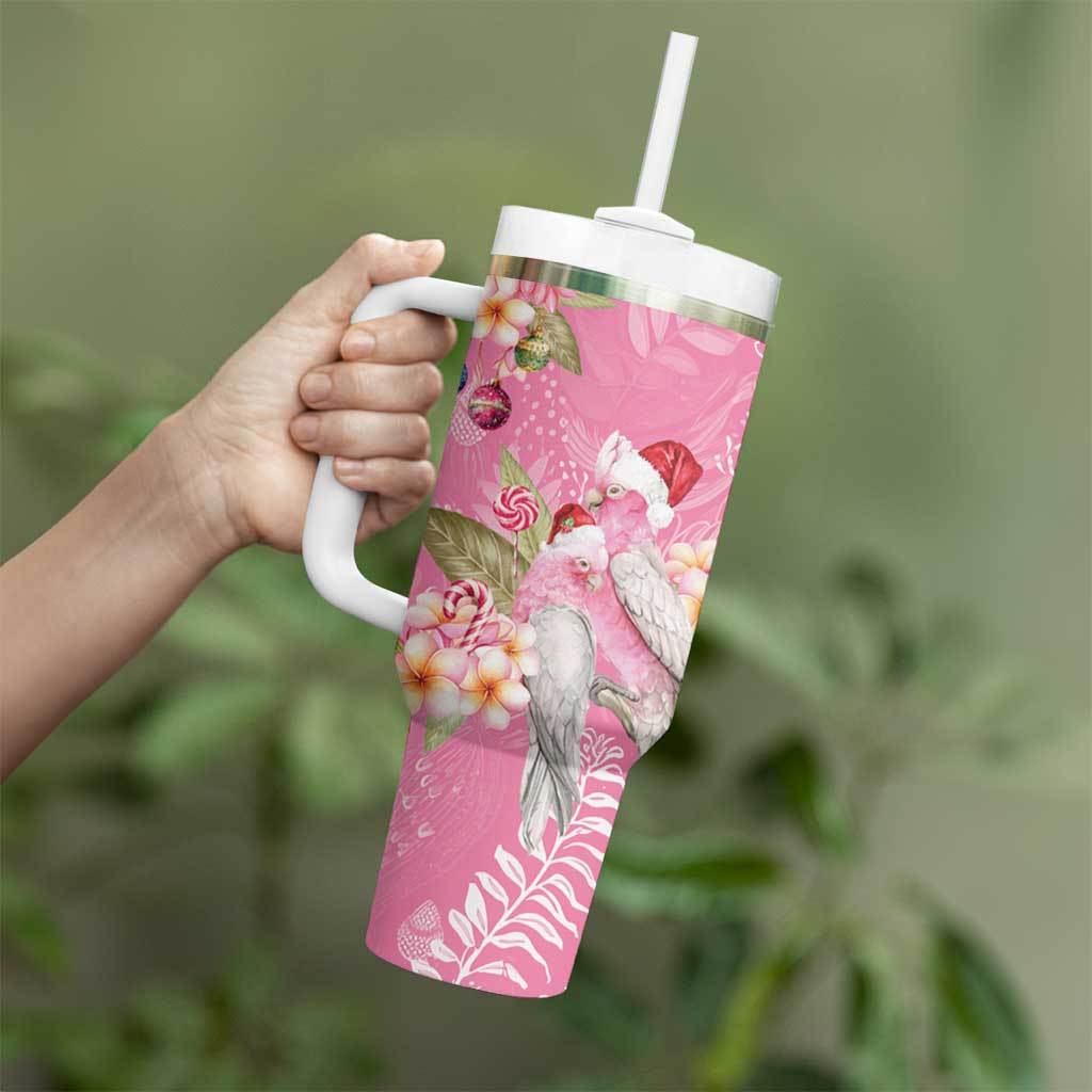 Joyful Pink Cockatoo Tumbler With Handle Australia Christmas Vibes - Aussie Hoodie