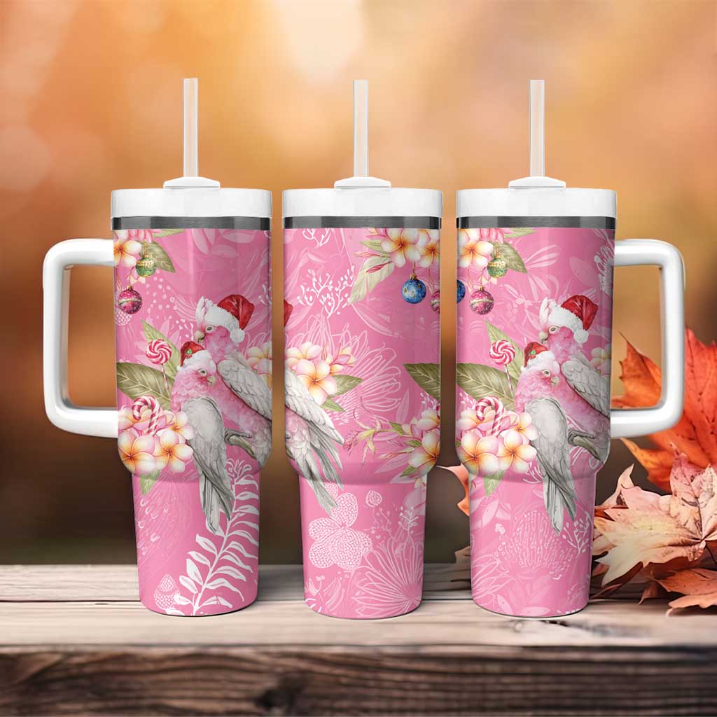 Joyful Pink Cockatoo Tumbler With Handle Australia Christmas Vibes - Aussie Hoodie