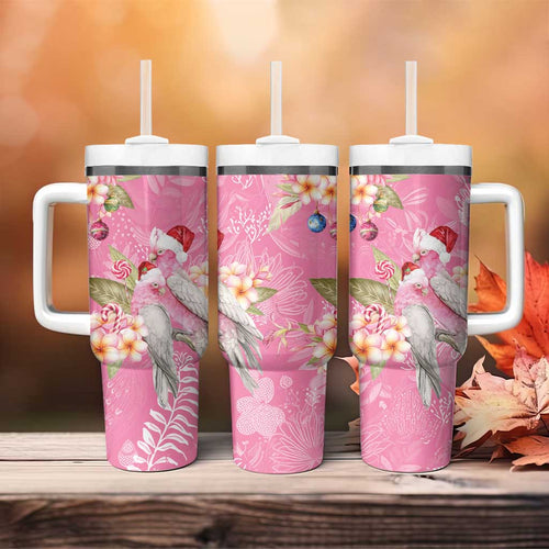 Joyful Pink Cockatoo Tumbler With Handle Australia Christmas Vibes - Aussie Hoodie