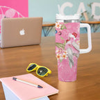 Joyful Pink Cockatoo Tumbler With Handle Australia Christmas Vibes - Aussie Hoodie