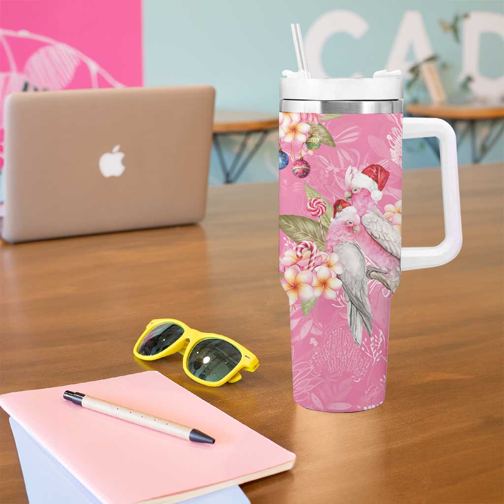 Joyful Pink Cockatoo Tumbler With Handle Australia Christmas Vibes - Aussie Hoodie