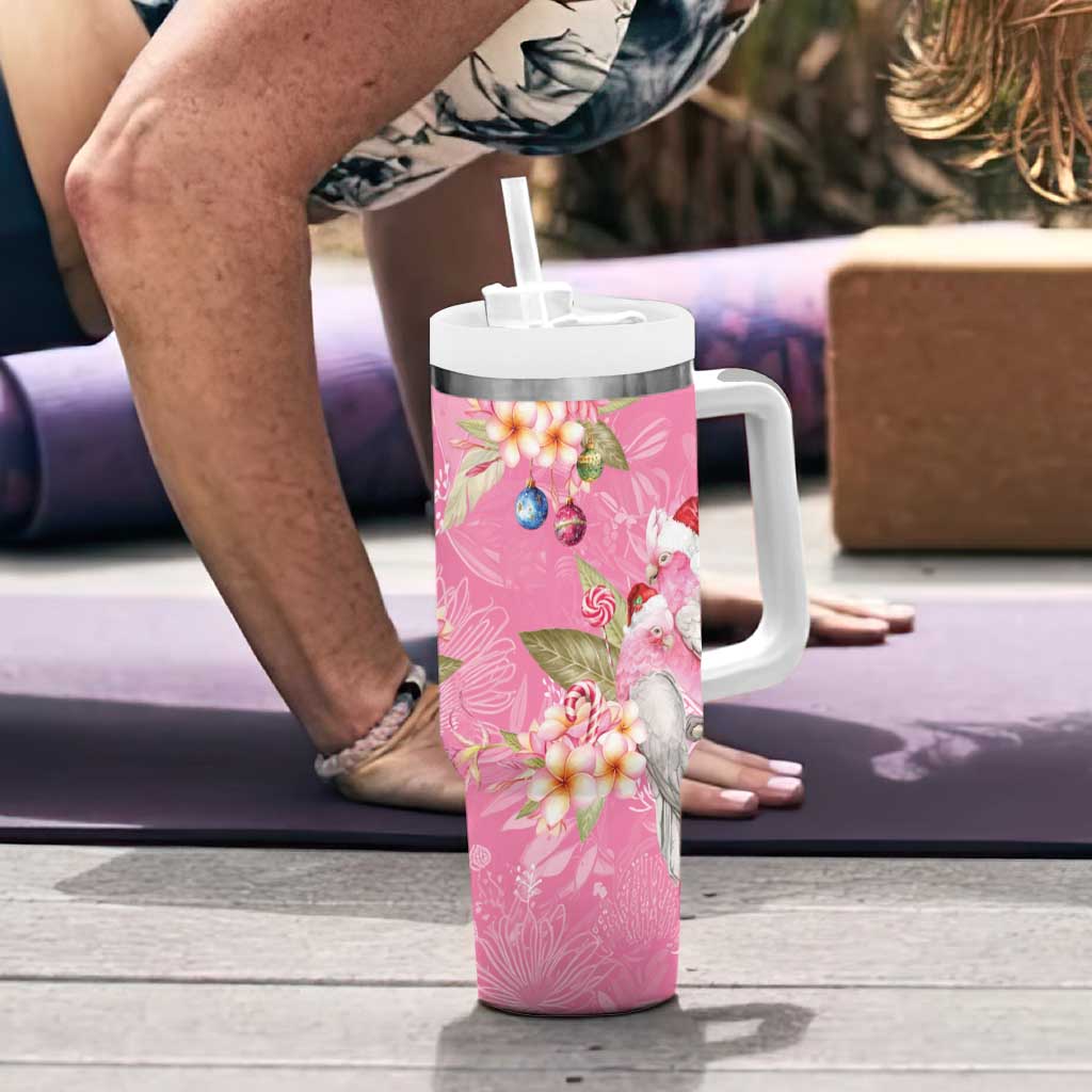 Joyful Pink Cockatoo Tumbler With Handle Australia Christmas Vibes - Aussie Hoodie