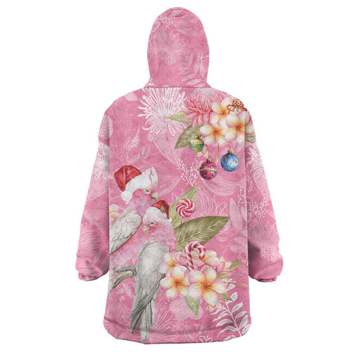 Joyful Pink Cockatoo Wearable Blanket Hoodie Australia Christmas Vibes - Aussie Hoodie