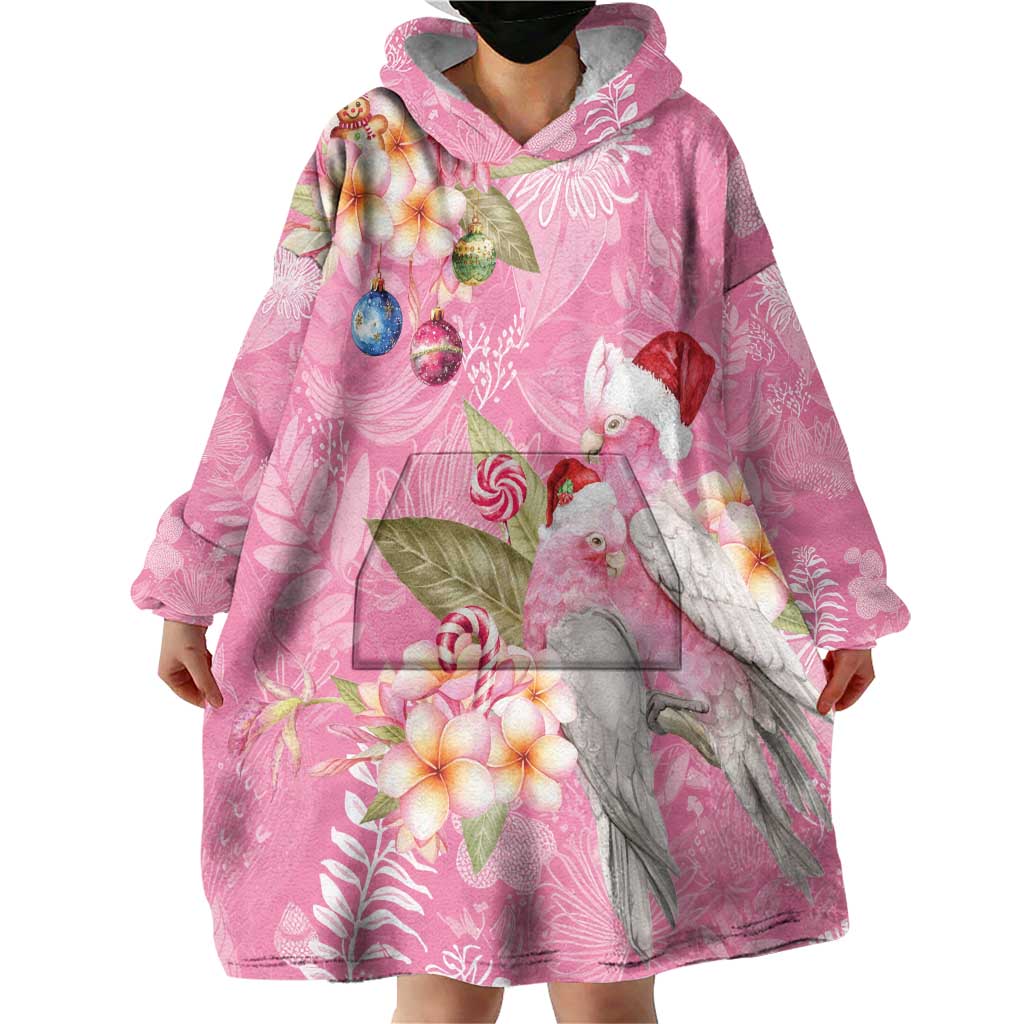 Joyful Pink Cockatoo Wearable Blanket Hoodie Australia Christmas Vibes - Aussie Hoodie