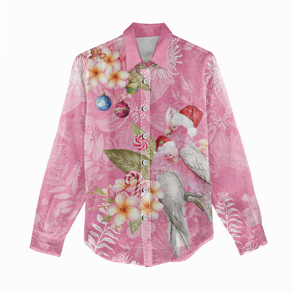 Joyful Pink Cockatoo Women Casual Shirt Australia Christmas Vibes - Aussie Hoodie