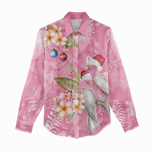 Joyful Pink Cockatoo Women Casual Shirt Australia Christmas Vibes - Aussie Hoodie
