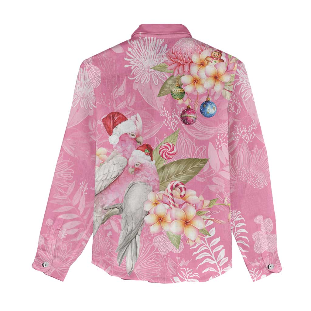 Joyful Pink Cockatoo Women Casual Shirt Australia Christmas Vibes - Aussie Hoodie