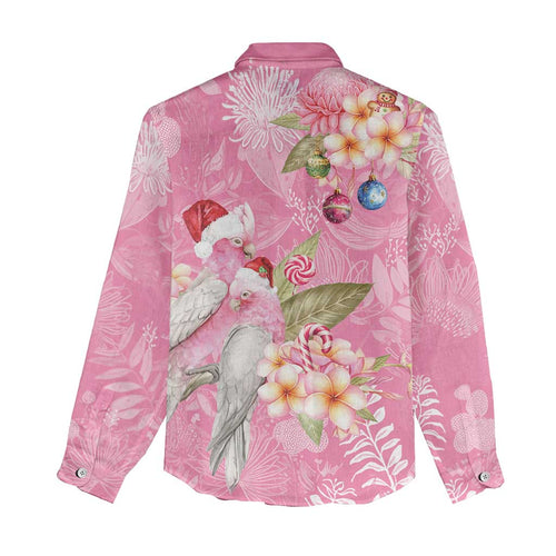 Joyful Pink Cockatoo Women Casual Shirt Australia Christmas Vibes - Aussie Hoodie