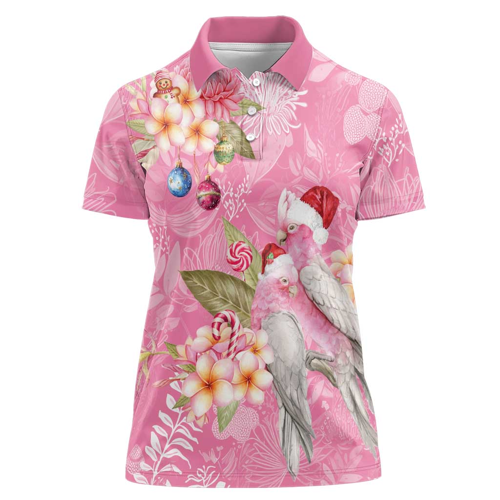 Joyful Pink Cockatoo Women Polo Shirt Australia Christmas Vibes - Aussie Hoodie