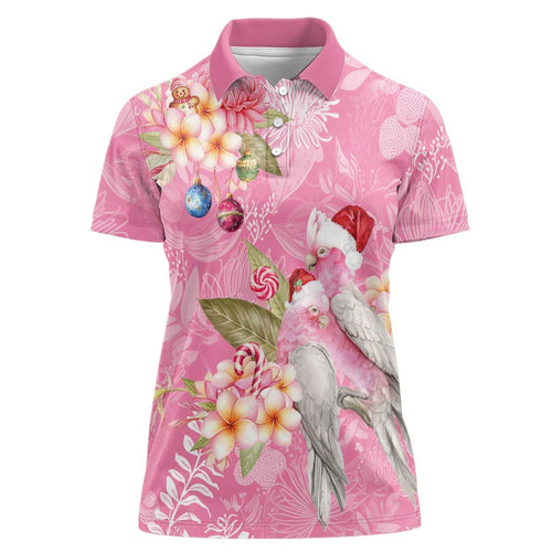 Joyful Pink Cockatoo Women Polo Shirt Australia Christmas Vibes - Aussie Hoodie
