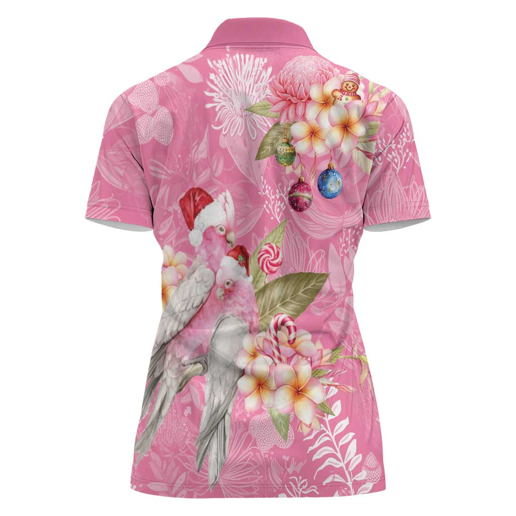 Joyful Pink Cockatoo Women Polo Shirt Australia Christmas Vibes - Aussie Hoodie