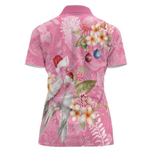 Joyful Pink Cockatoo Women Polo Shirt Australia Christmas Vibes - Aussie Hoodie