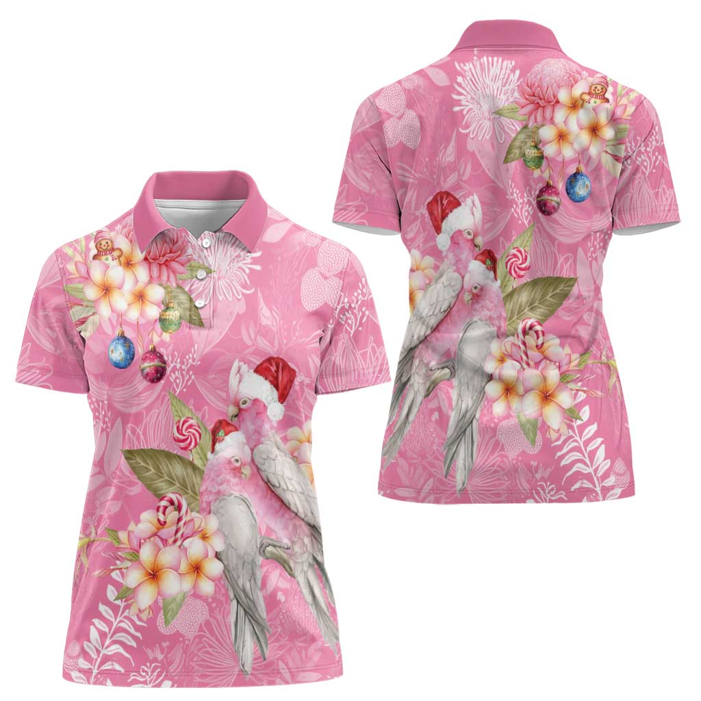 Joyful Pink Cockatoo Women Polo Shirt Australia Christmas Vibes - Aussie Hoodie