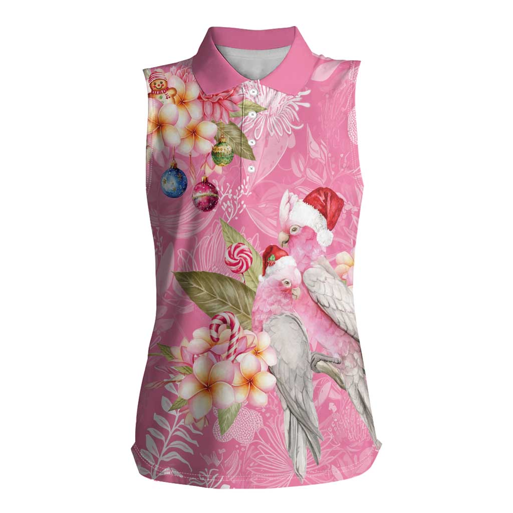 Joyful Pink Cockatoo Women Sleeveless Polo Shirt Australia Christmas Vibes - Aussie Hoodie