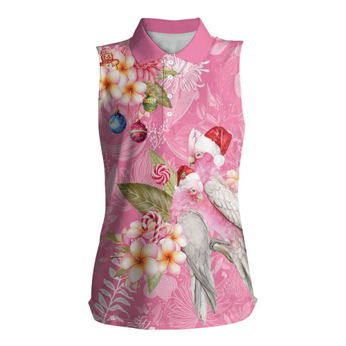 Joyful Pink Cockatoo Women Sleeveless Polo Shirt Australia Christmas Vibes - Aussie Hoodie
