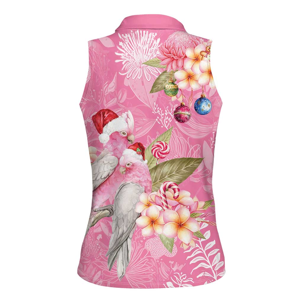 Joyful Pink Cockatoo Women Sleeveless Polo Shirt Australia Christmas Vibes - Aussie Hoodie
