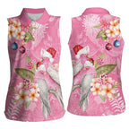 Joyful Pink Cockatoo Women Sleeveless Polo Shirt Australia Christmas Vibes - Aussie Hoodie