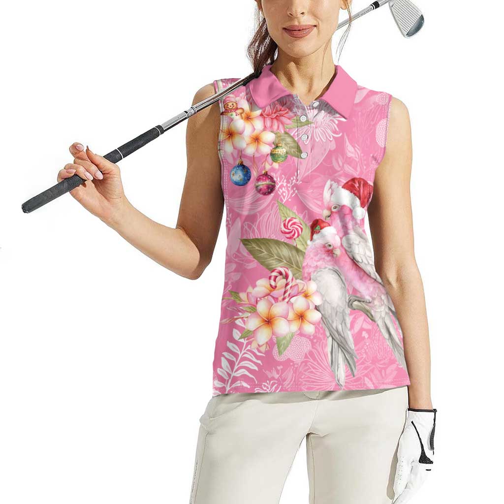 Joyful Pink Cockatoo Women Sleeveless Polo Shirt Australia Christmas Vibes - Aussie Hoodie