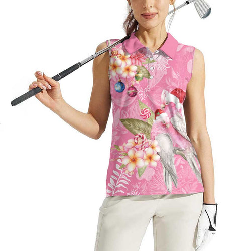 Joyful Pink Cockatoo Women Sleeveless Polo Shirt Australia Christmas Vibes - Aussie Hoodie