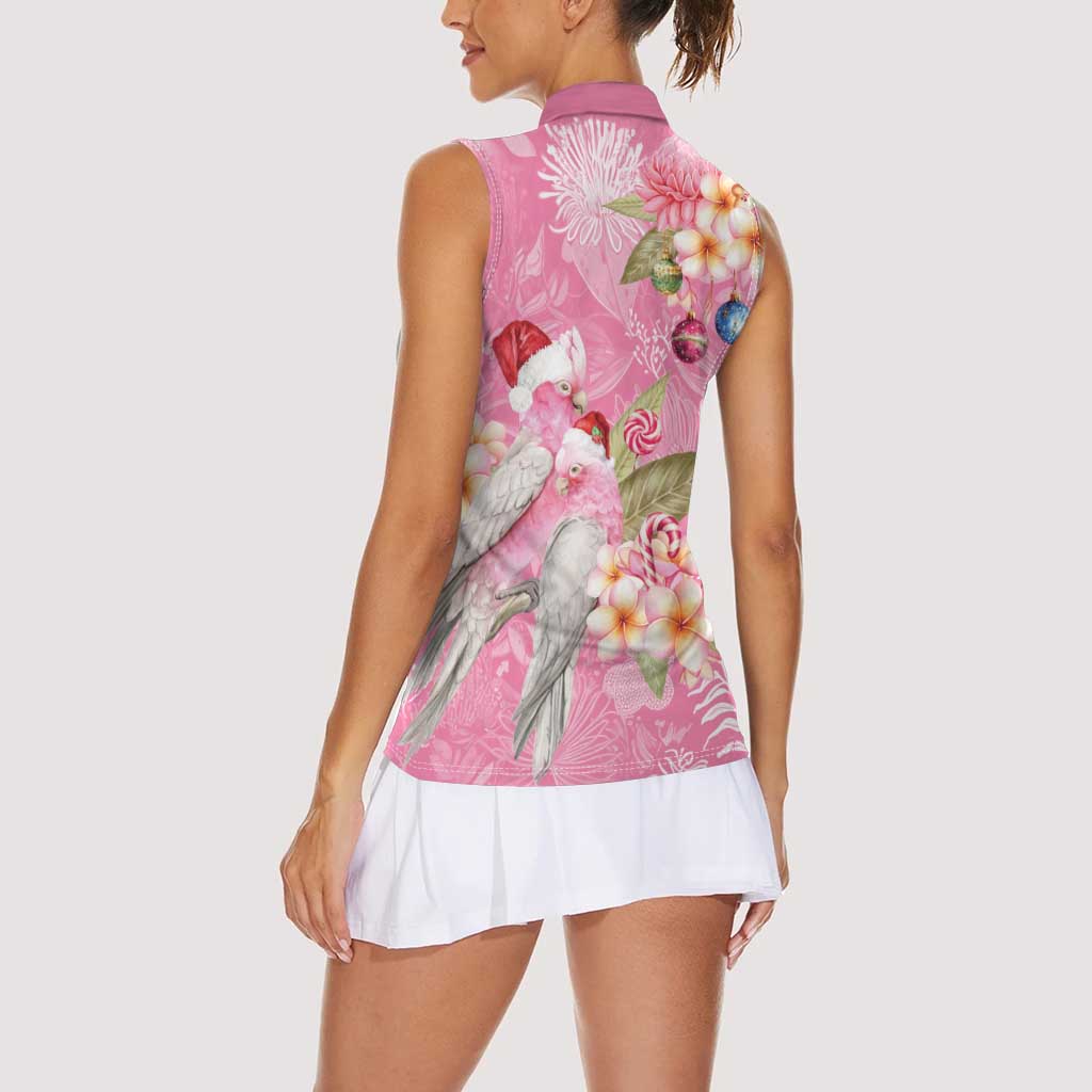 Joyful Pink Cockatoo Women Sleeveless Polo Shirt Australia Christmas Vibes - Aussie Hoodie
