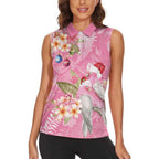 Joyful Pink Cockatoo Women Sleeveless Polo Shirt Australia Christmas Vibes - Aussie Hoodie