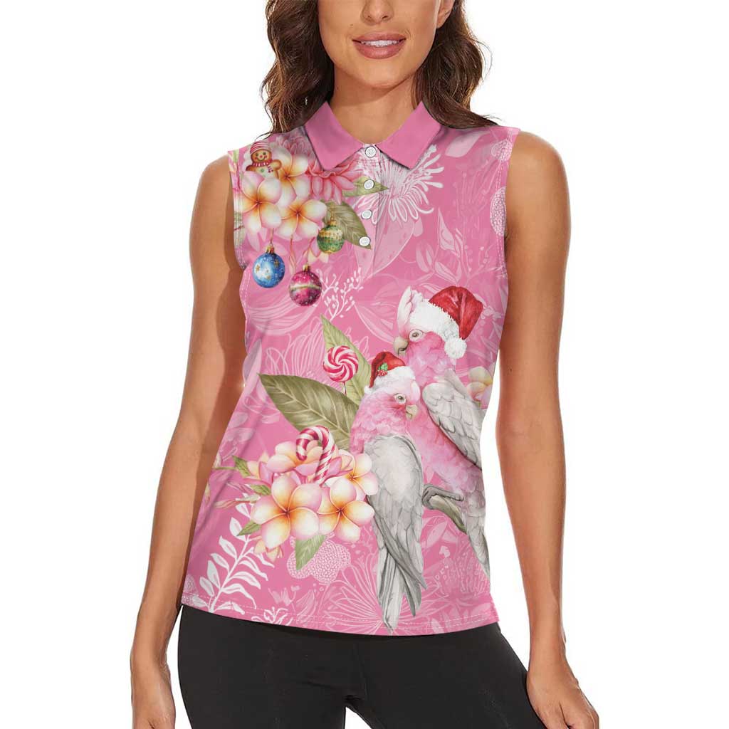 Joyful Pink Cockatoo Women Sleeveless Polo Shirt Australia Christmas Vibes - Aussie Hoodie