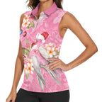 Joyful Pink Cockatoo Women Sleeveless Polo Shirt Australia Christmas Vibes - Aussie Hoodie