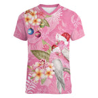 Joyful Pink Cockatoo Women V-Neck T-Shirt Australia Christmas Vibes - Aussie Hoodie