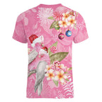 Joyful Pink Cockatoo Women V-Neck T-Shirt Australia Christmas Vibes - Aussie Hoodie