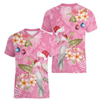 Joyful Pink Cockatoo Women V-Neck T-Shirt Australia Christmas Vibes - Aussie Hoodie