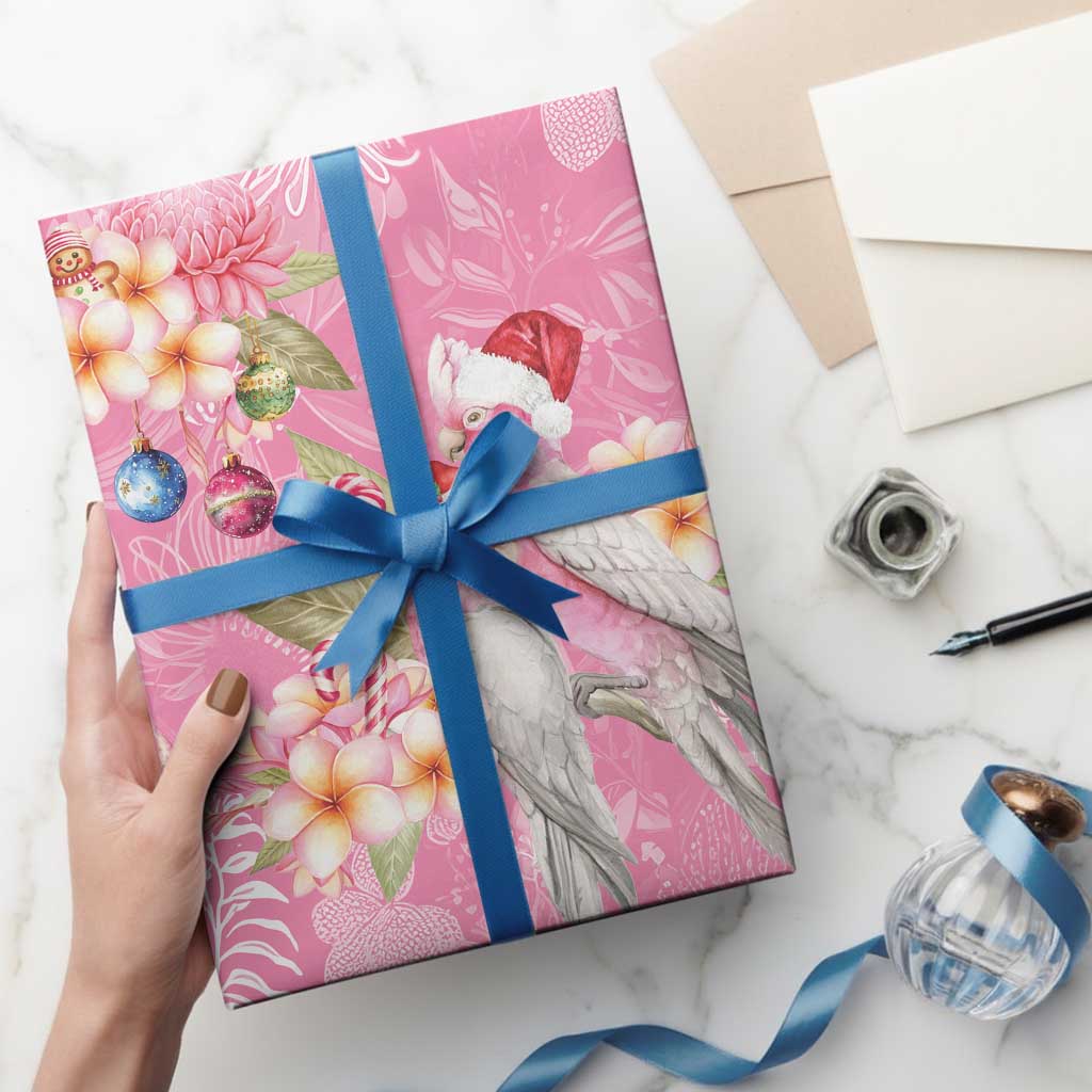 Joyful Pink Cockatoo Wrapping Paper Australia Christmas Vibes - Aussie Hoodie