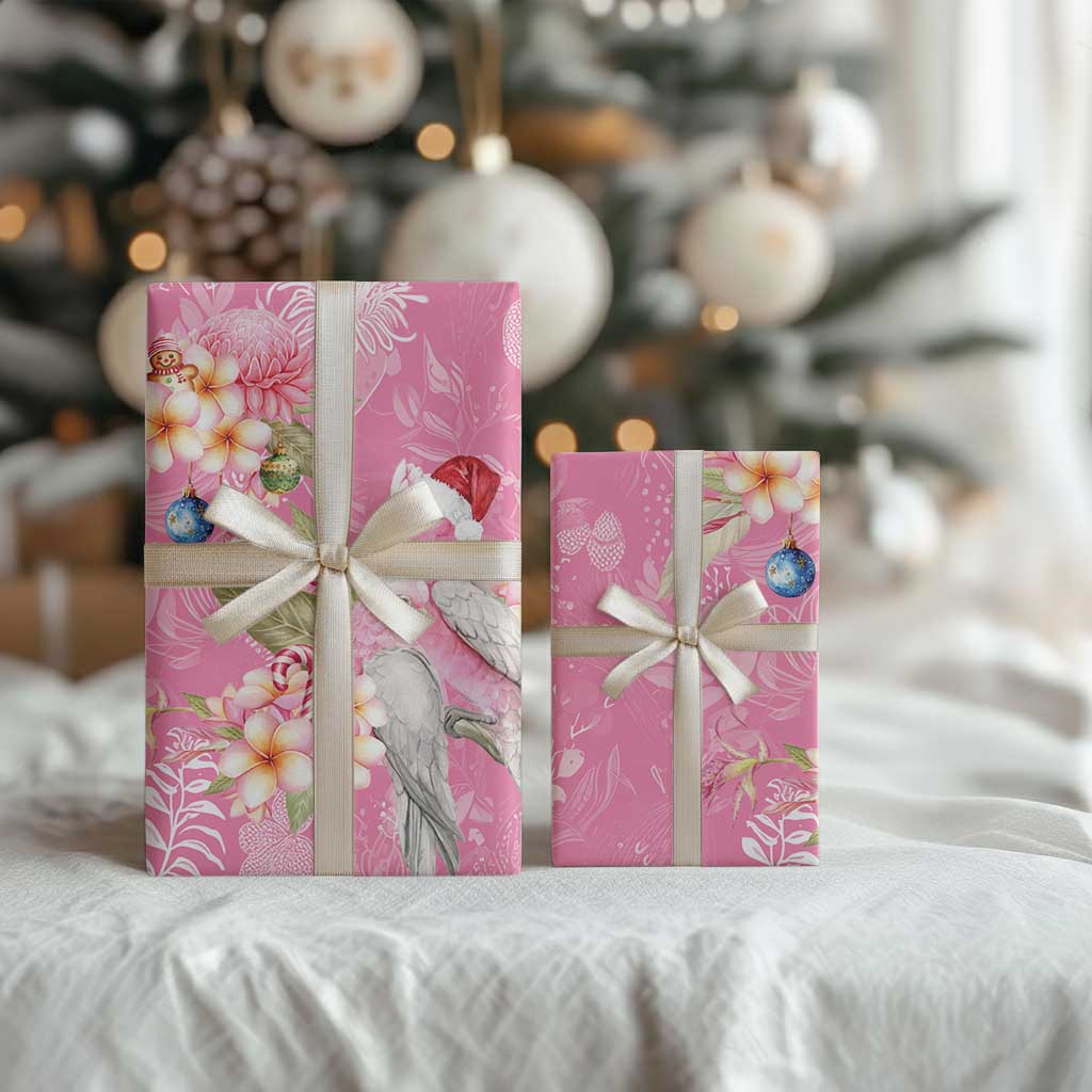 Joyful Pink Cockatoo Wrapping Paper Australia Christmas Vibes - Aussie Hoodie