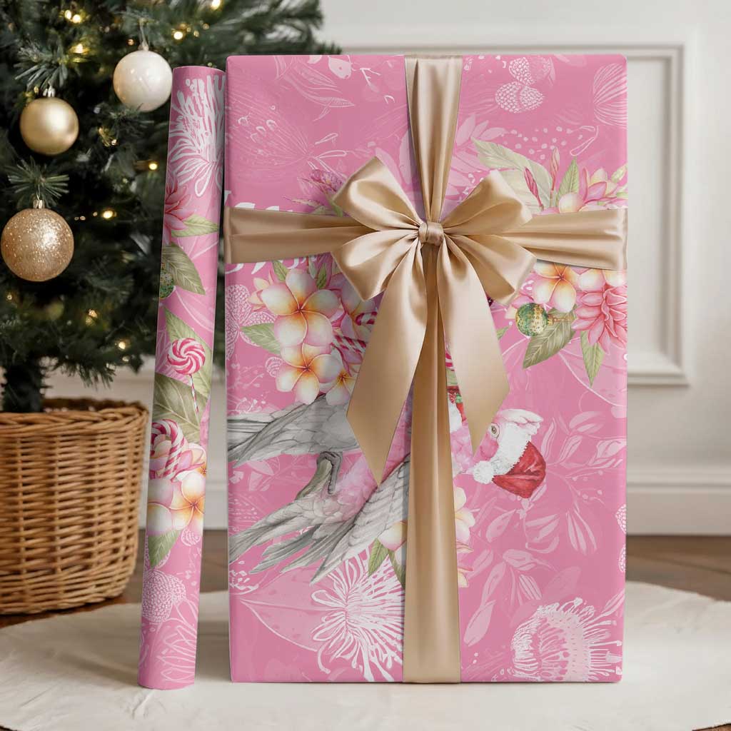 Joyful Pink Cockatoo Wrapping Paper Australia Christmas Vibes - Aussie Hoodie
