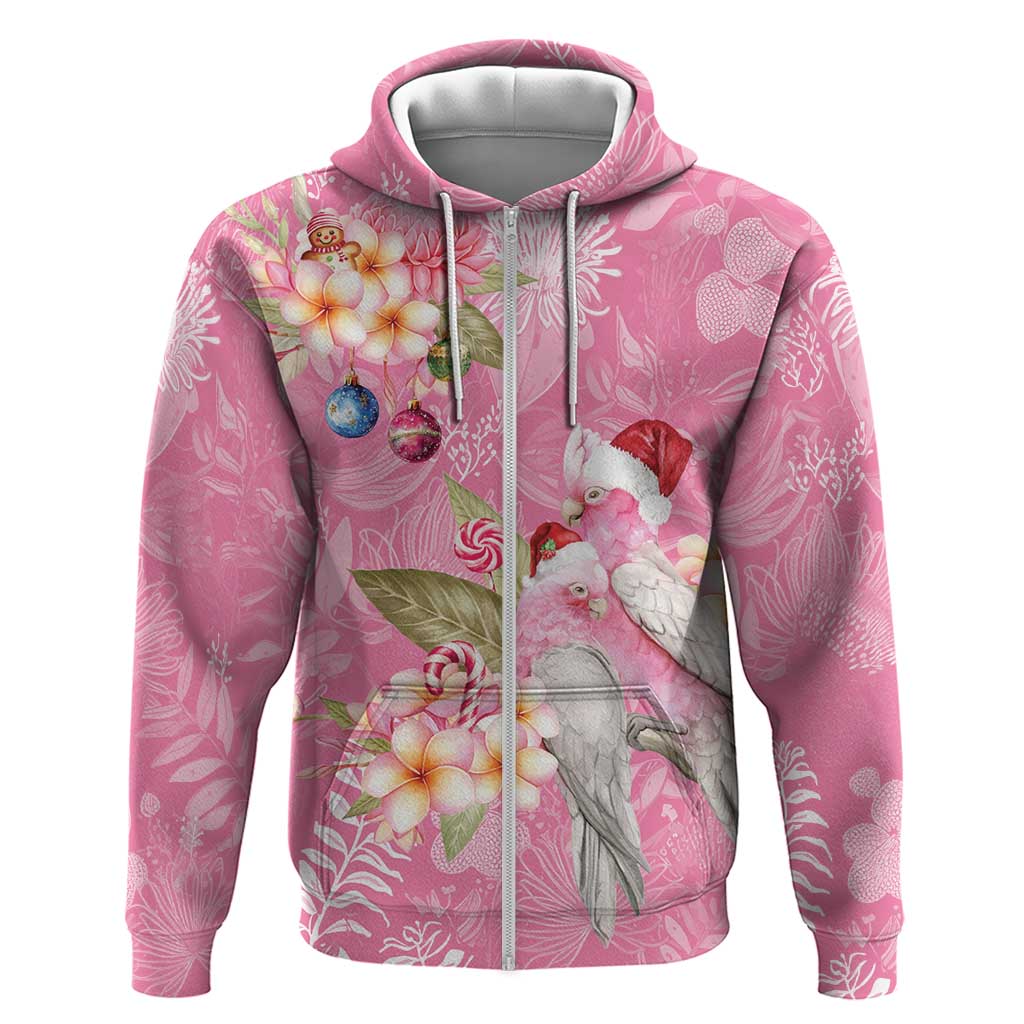 Joyful Pink Cockatoo Zip Hoodie Australia Christmas Vibes - Aussie Hoodie