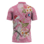 Joyful Pink Cockatoo Zipper Polo Shirt Australia Christmas Vibes - Aussie Hoodie