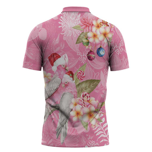 Joyful Pink Cockatoo Zipper Polo Shirt Australia Christmas Vibes - Aussie Hoodie