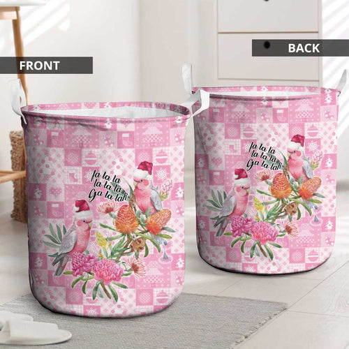 Sweet Pink Cockatoo’s Aussie Santa Laundry Basket Australia Christmas Vibes - Aussie Hoodie