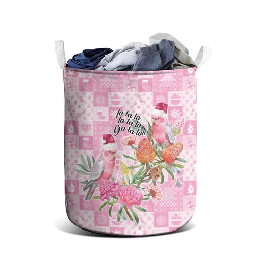 Sweet Pink Cockatoo’s Aussie Santa Laundry Basket Australia Christmas Vibes - Aussie Hoodie