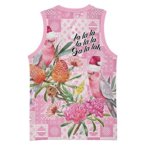 Sweet Pink Cockatoo’s Aussie Santa Basketball Jersey Australia Christmas Vibes - Aussie Hoodie