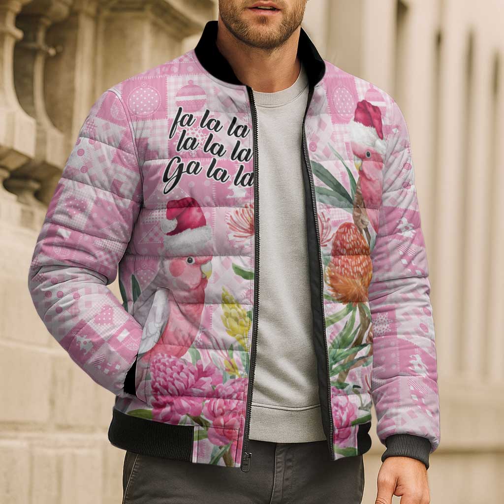 Sweet Pink Cockatoo’s Aussie Santa Bomber Puffer Jacket Australia Christmas Vibes - Aussie Hoodie