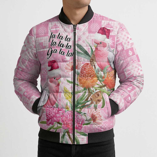 Sweet Pink Cockatoo’s Aussie Santa Bomber Puffer Jacket Australia Christmas Vibes - Aussie Hoodie