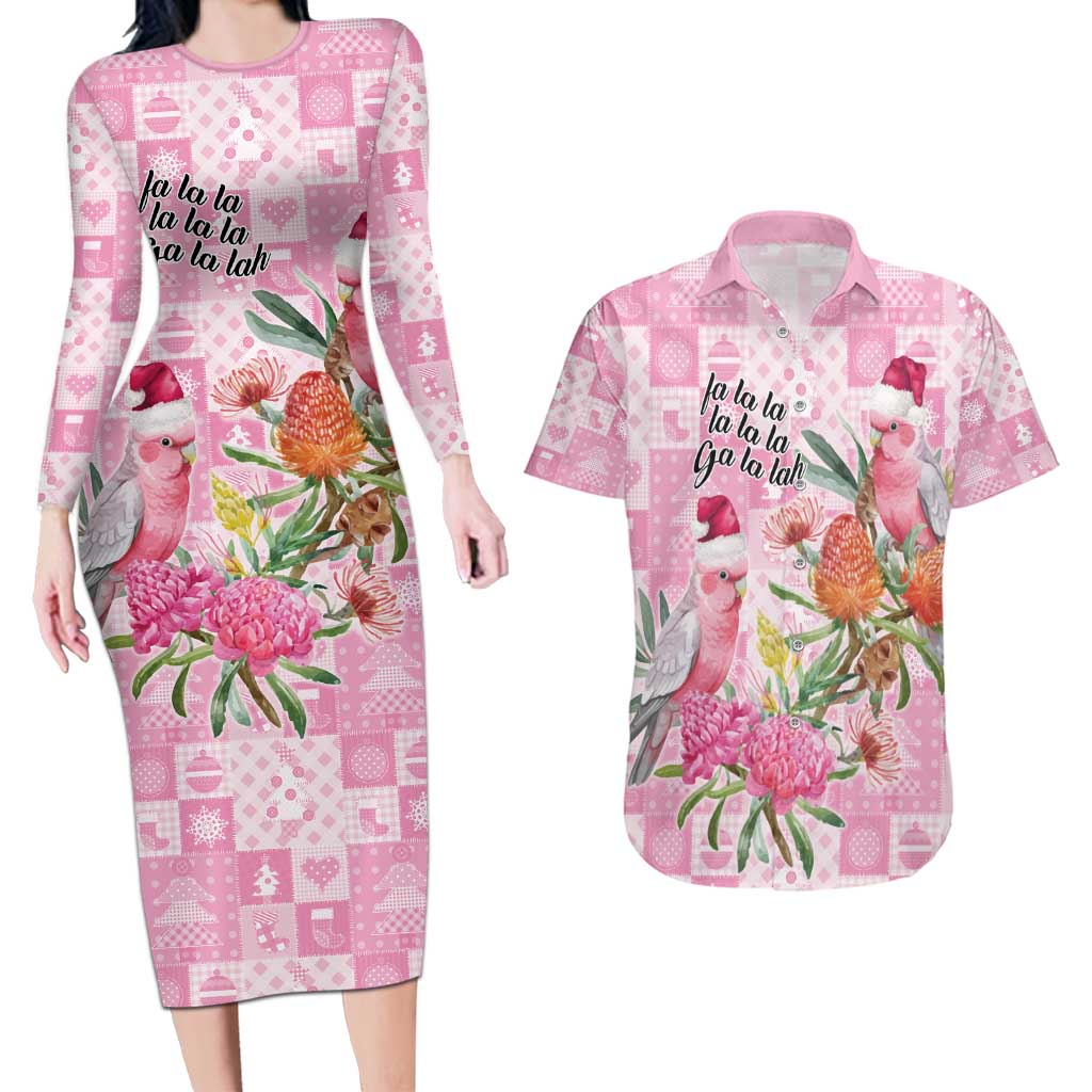 Sweet Pink Cockatoo’s Aussie Santa Couples Matching Long Sleeve Bodycon Dress and Hawaiian Shirt Australia Christmas Vibes - Aussie Hoodie