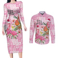 Sweet Pink Cockatoo’s Aussie Santa Couples Matching Long Sleeve Bodycon Dress and Long Sleeve Button Shirt Australia Christmas Vibes - Aussie Hoodie