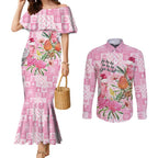 Sweet Pink Cockatoo’s Aussie Santa Couples Matching Mermaid Dress and Long Sleeve Button Shirt Australia Christmas Vibes - Aussie Hoodie