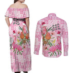Sweet Pink Cockatoo’s Aussie Santa Couples Matching Off Shoulder Maxi Dress and Long Sleeve Button Shirt Australia Christmas Vibes - Aussie Hoodie