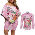 Sweet Pink Cockatoo’s Aussie Santa Couples Matching Off Shoulder Short Dress and Long Sleeve Button Shirt Australia Christmas Vibes - Aussie Hoodie