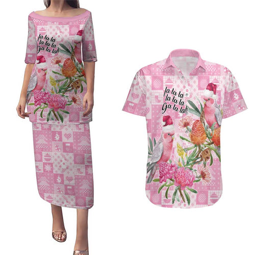 Sweet Pink Cockatoo’s Aussie Santa Couples Matching Puletasi and Hawaiian Shirt Australia Christmas Vibes - Aussie Hoodie