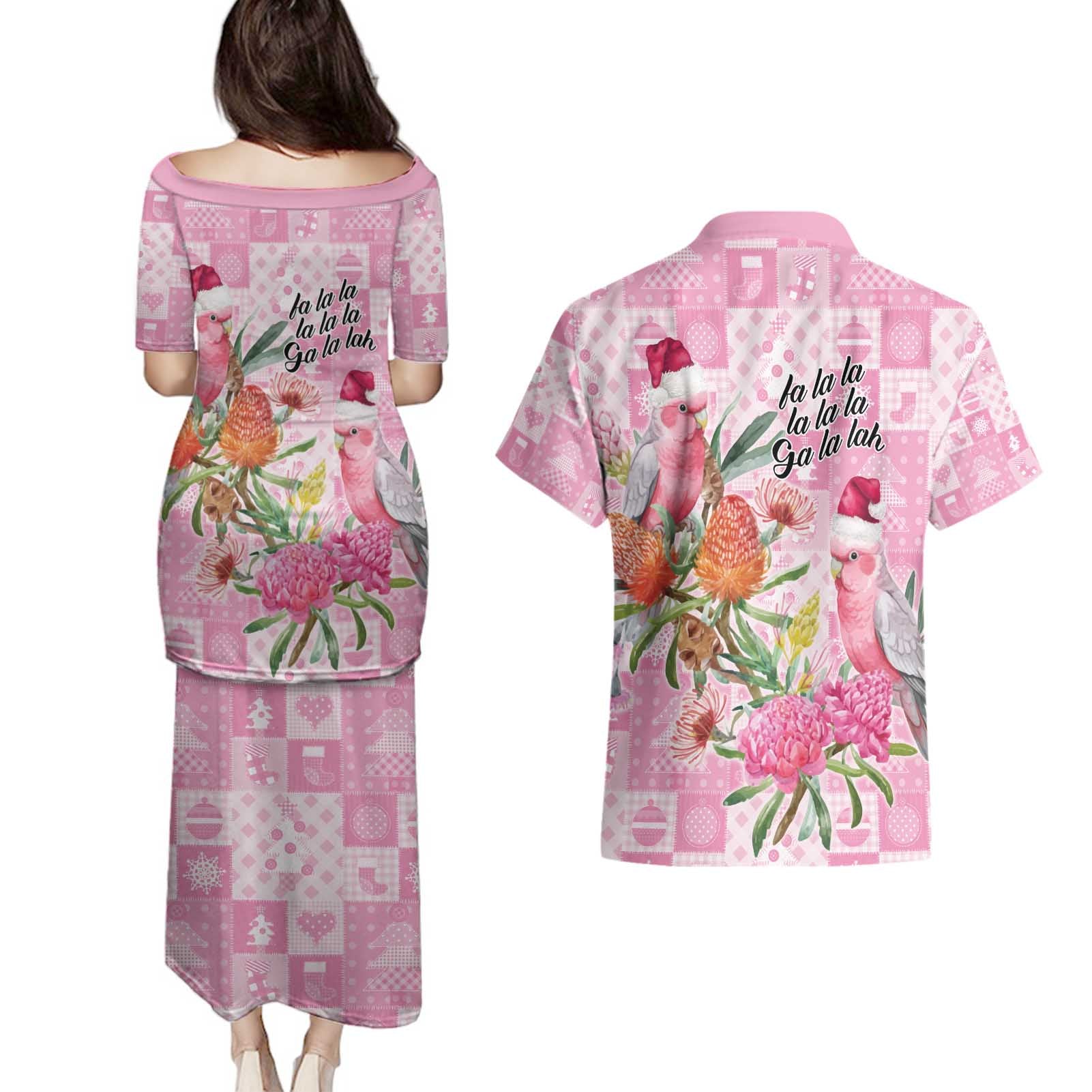 Sweet Pink Cockatoo’s Aussie Santa Couples Matching Puletasi and Hawaiian Shirt Australia Christmas Vibes - Aussie Hoodie